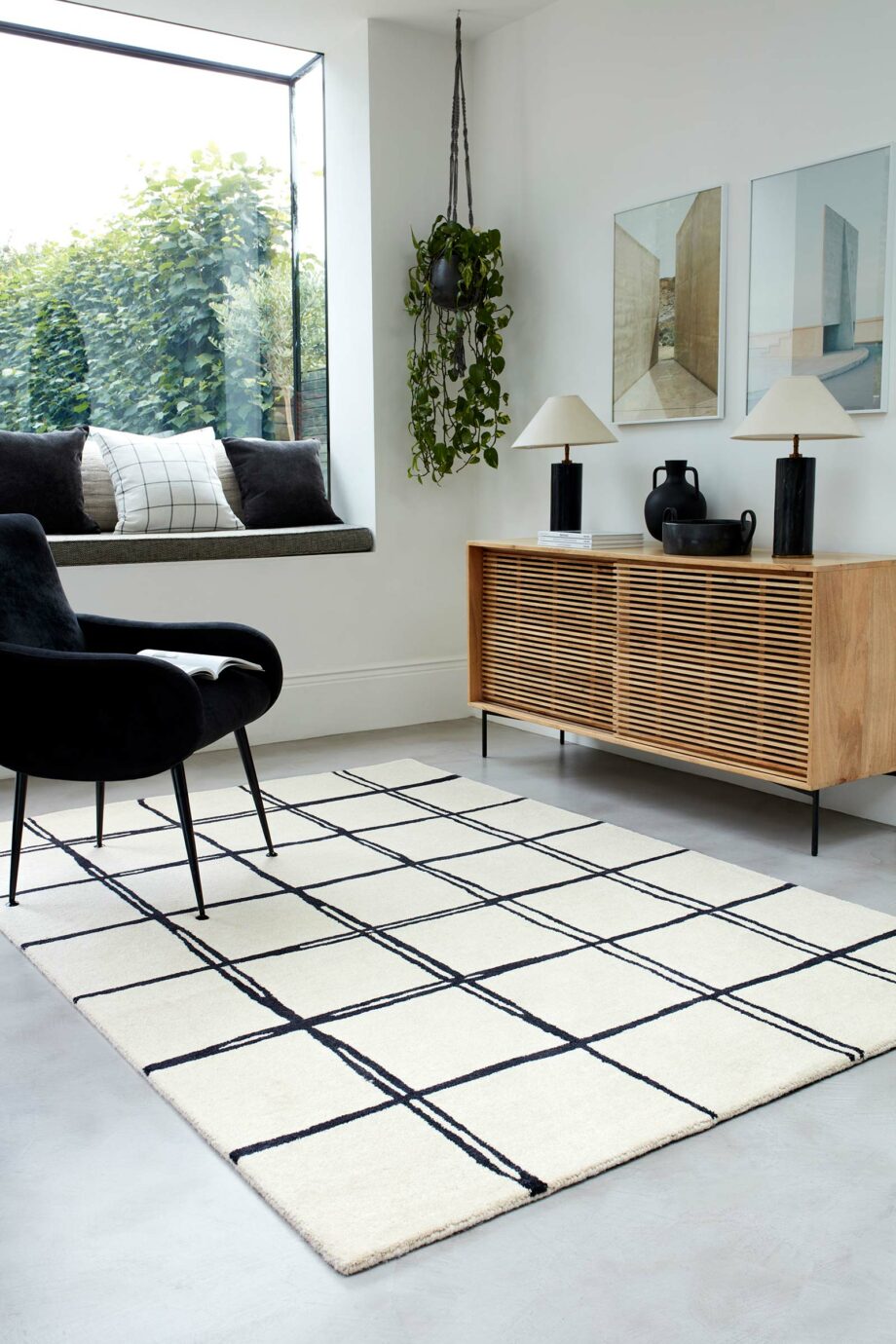 Asiatic matto Albany Grid Monochrome interior
